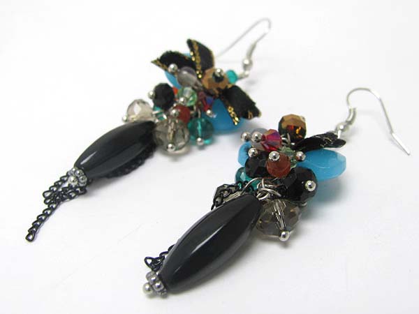 Mixed semi precious stone cluster drop hand made earring