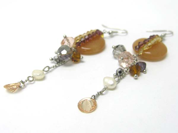 Mixed semi precious stone linear drop hand made earring