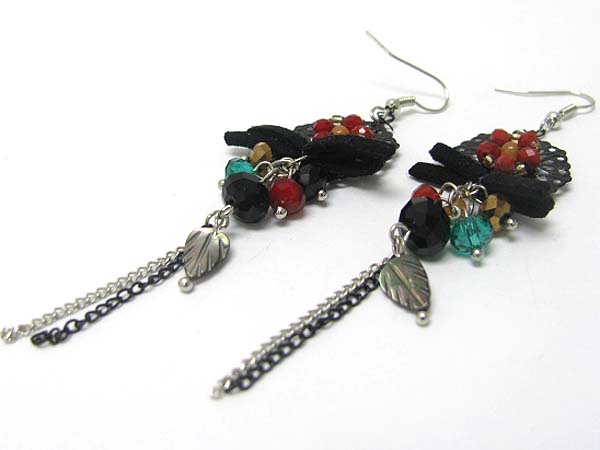 Mixed semi precious stone and chain drop hand made earring