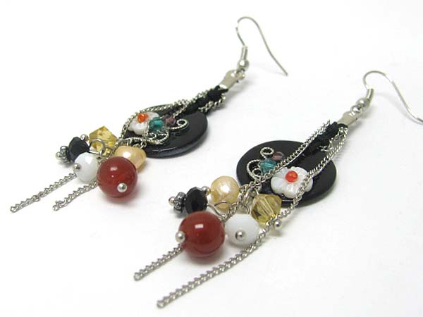 Mixed semi precious stone and chain drop hand made earring