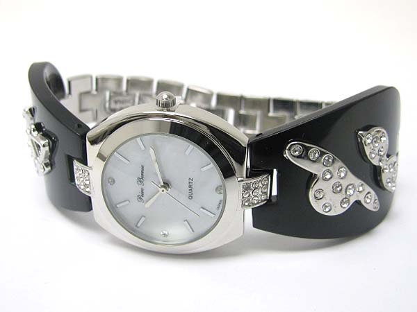 Crystal stud women out fit deco acryl and metal chain watch