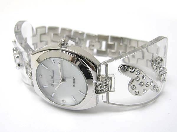 Crystal stud women out fit deco acryl and metal chain watch