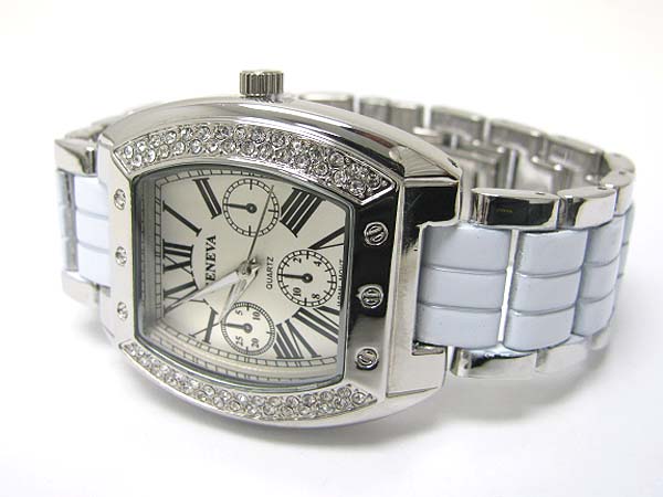 Designer style crystal stud acryl and metal band watch