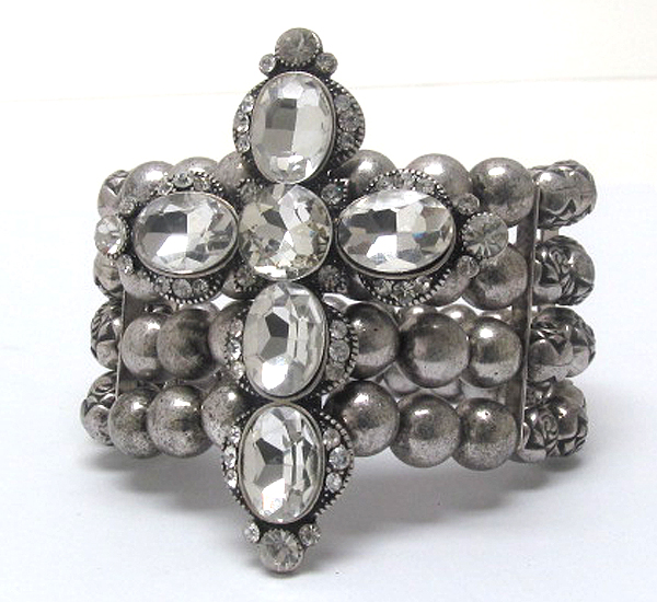 Luxury crystal cross metal ball stretch bracelet