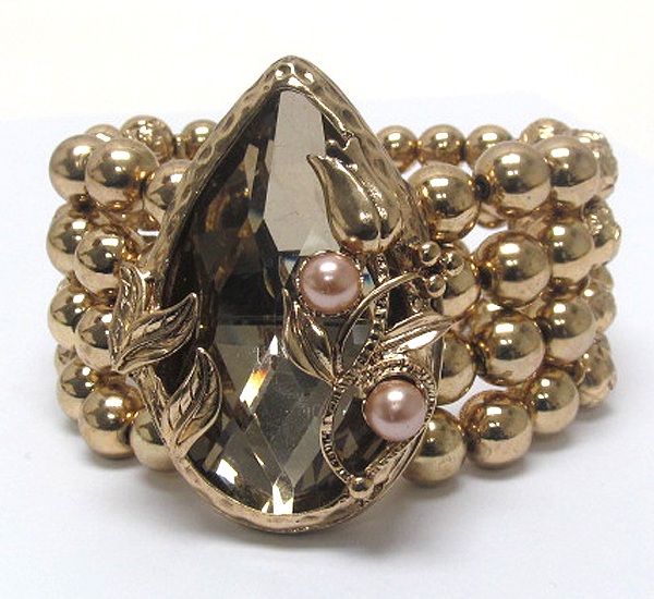 Luxury crystal tear drop metal ball stretch bracelet