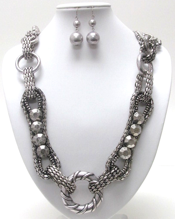 Premium metal chain link necklace earring set