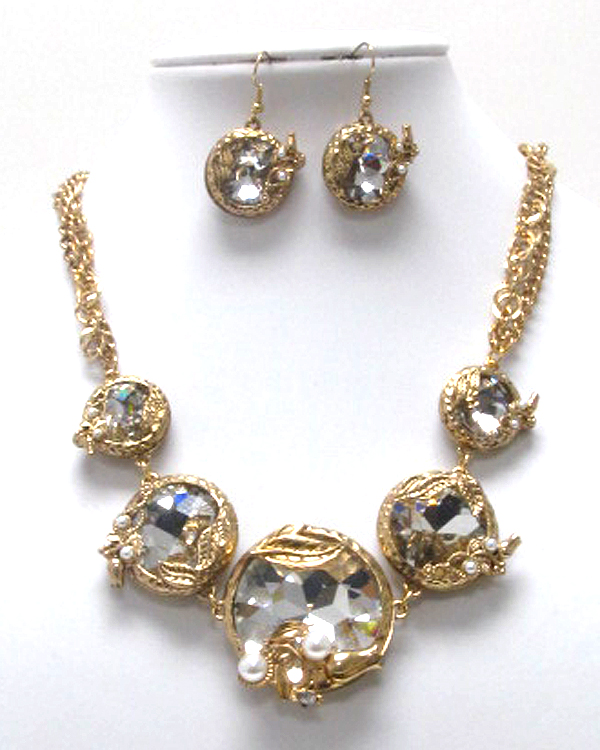 Luxury five round shape crystal stone link necklace earring set