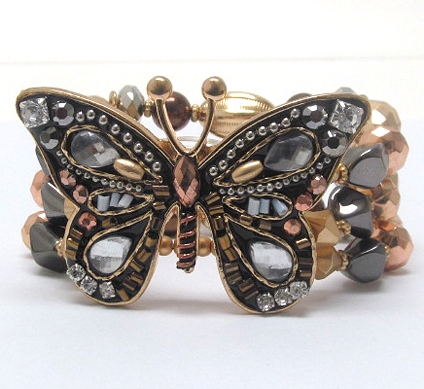 Handcraft acryl art metal butterfly stretch bracelet