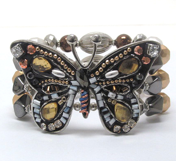 Handcraft acryl art metal butterfly stretch bracelet