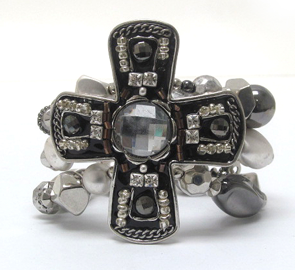 Handcraft acryl art metal cross stretch bracelet