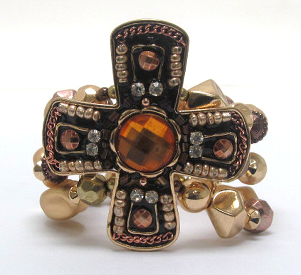 Handcraft acryl art metal cross stretch bracelet