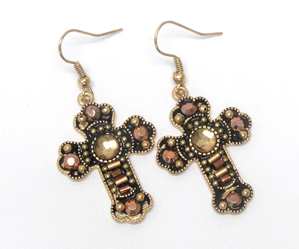 Handcraft acryl art metal cross earring