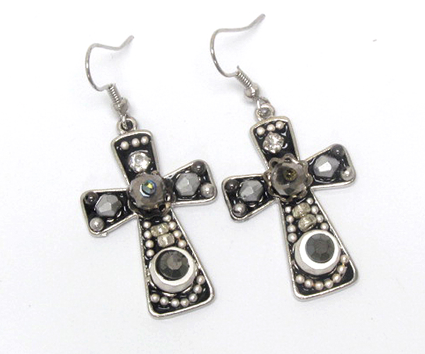 Handcraft acryl art metal cross earring