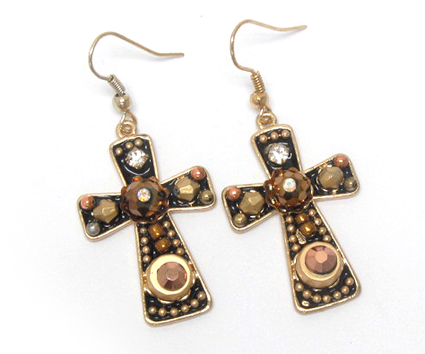 Handcraft acryl art metal cross earring