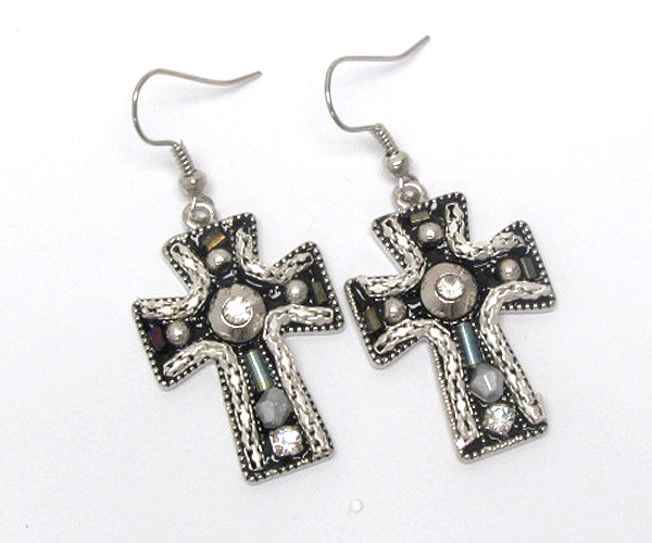 Handcraft acryl art metal cross earring