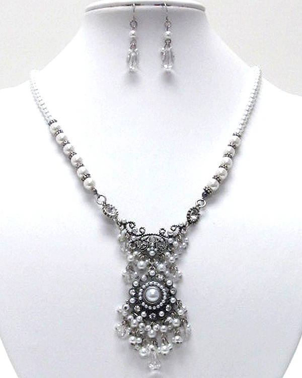 Extra detail pearl and crystal luxury degisn necklace earring set