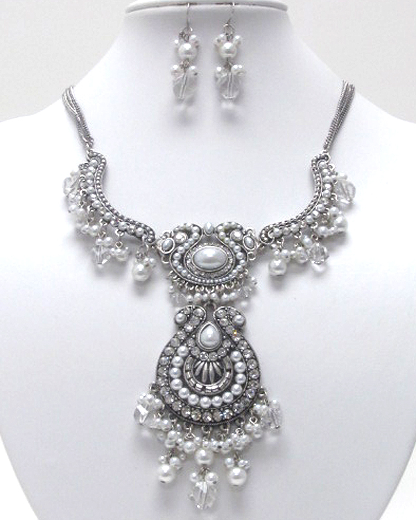 Extra detail pearl and crystal luxury degisn half choker necklace earring set