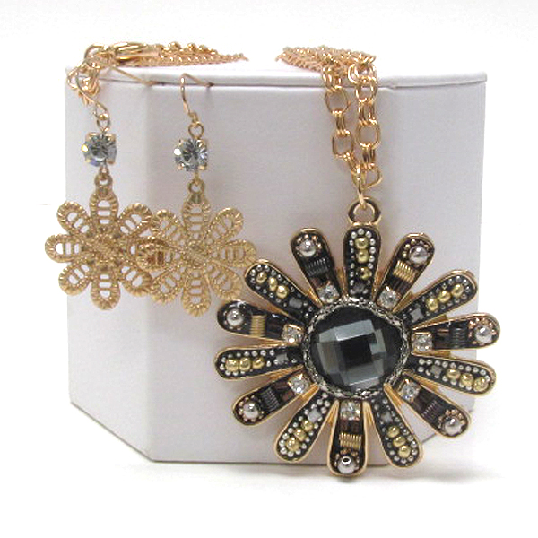 Handcraft acryl art metal flower pendant necklace earring set