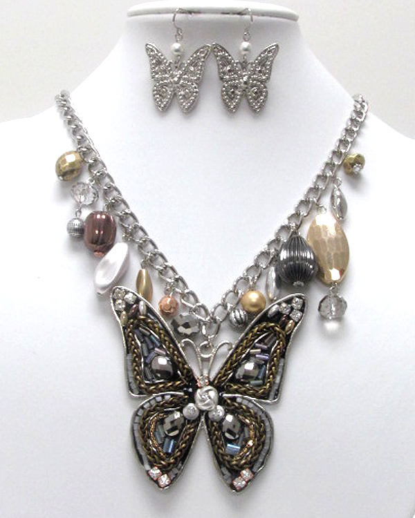 Handcraft acryl art metal butterfly pendant necklace earring set