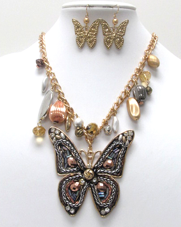 Handcraft acryl art metal butterfly pendant necklace earring set