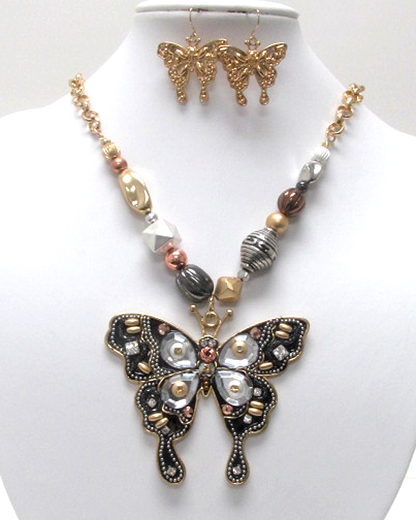 Handcraft acryl art metal butterfly pendant necklace earring set