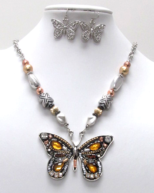 Handcraft acryl art metal butterfly pendant necklace earring set