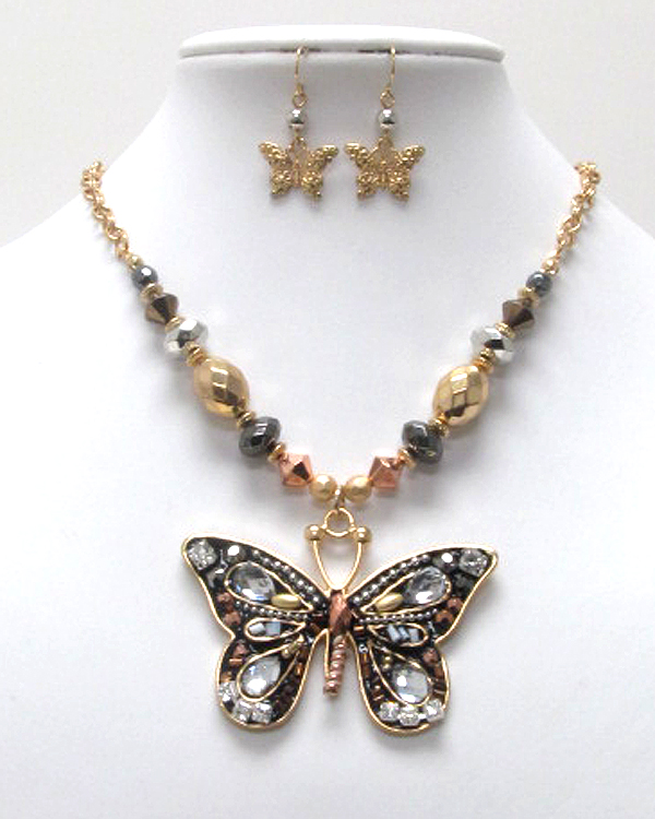 Handcraft acryl art metal butterfly pendant necklace earring set