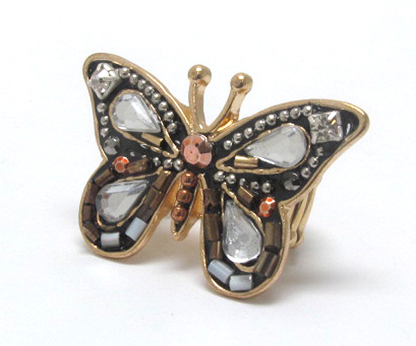 Handcraft acryl art metal butterfly stretch ring