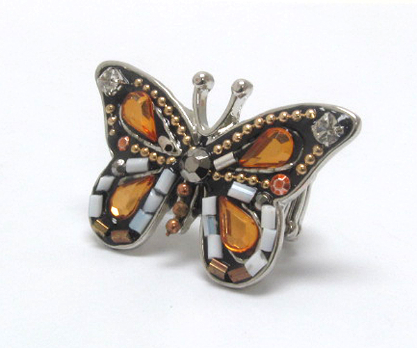 Handcraft acryl art metal butterfly stretch ring