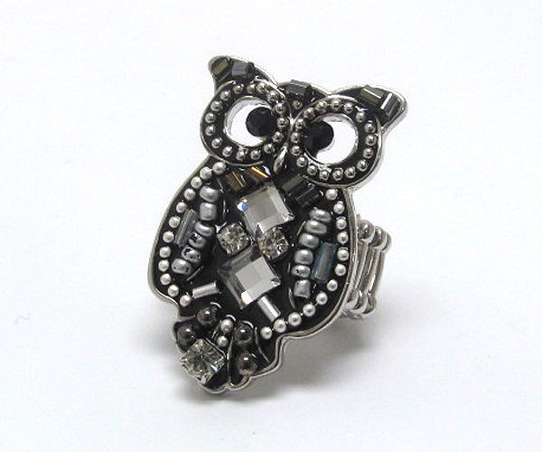 Handcraft acryl art metal owl stretch ring