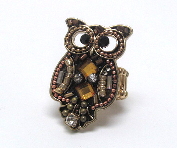 Handcraft acryl art metal owl stretch ring