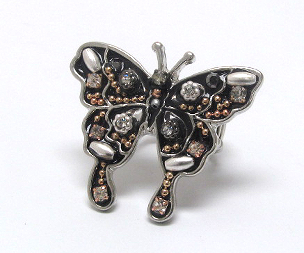 Handcraft acryl art metal butterfly stretch ring