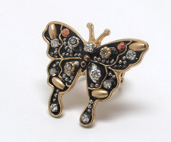 Handcraft acryl art metal butterfly stretch ring