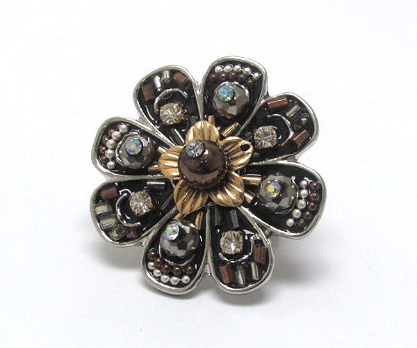 Handcraft acryl art metal flower stretch ring