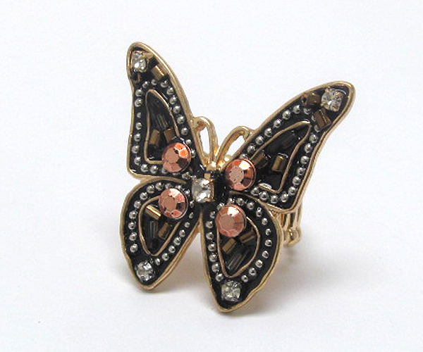 Handcraft acryl art metal butterfly stretch ring