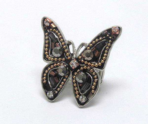 Handcraft acryl art metal butterfly stretch ring