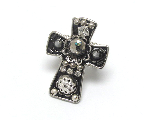 Handcraft acryl art metal cross stretch ring