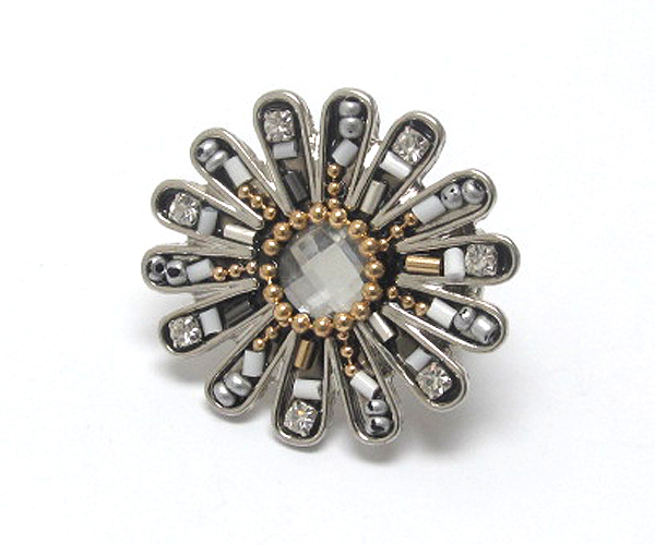 Handcraft acryl art metal flower stretch ring