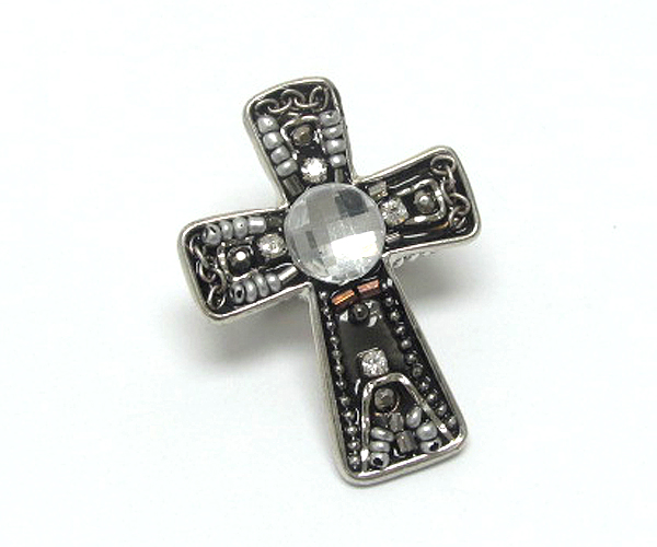 Handcraft acryl art metal cross stretch ring