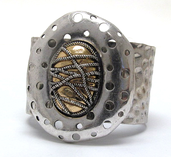 Metal modern fusion art wide stretch bracelet