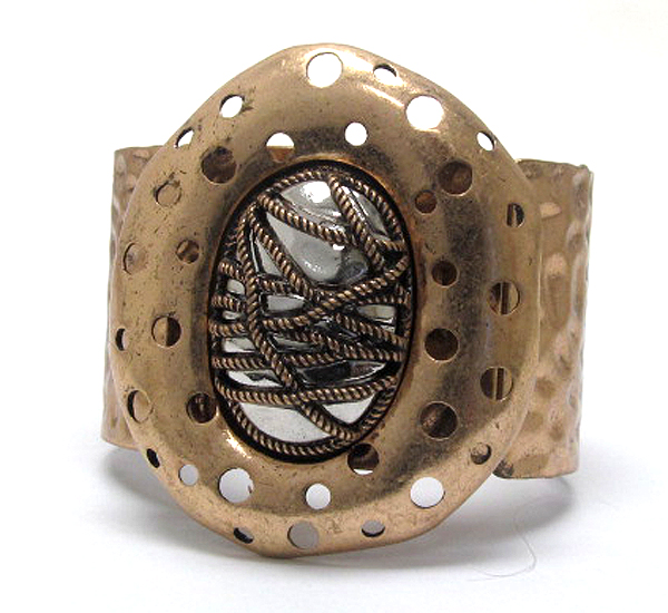 Metal modern fusion art wide stretch bracelet