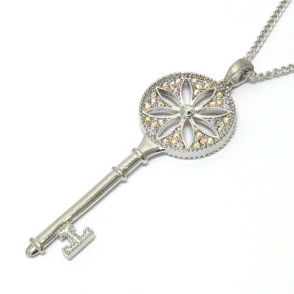 Crystal deco key pendant necklace