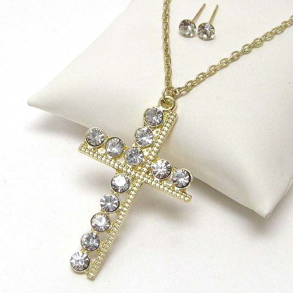 Crystal deco cross necklace earring set