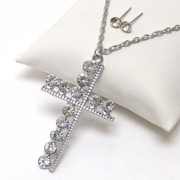 Crystal deco cross necklace earring set