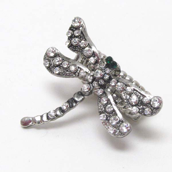 Crystal stud dragonfly stretch ring