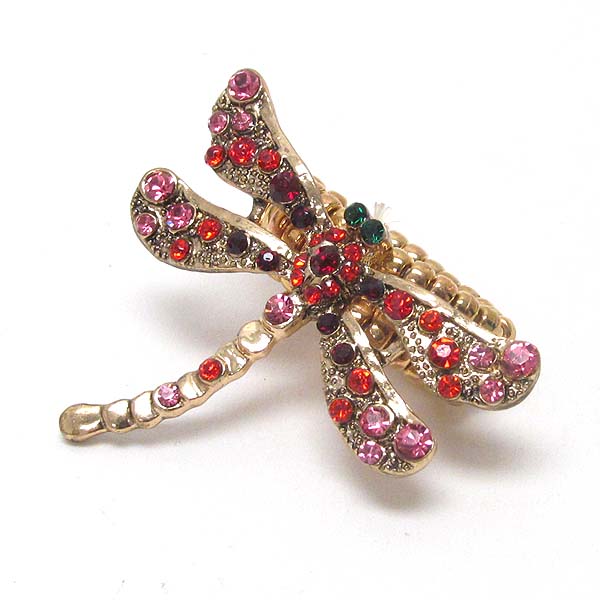 Crystal stud dragonfly stretch ring