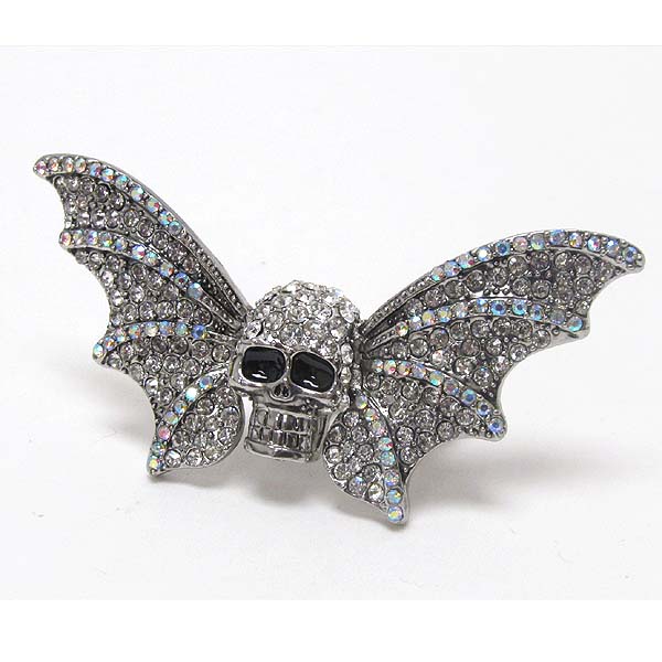 Crystal stud flying wings skull stretch ring