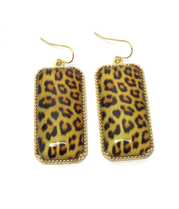 Animal print rectangle drop earring