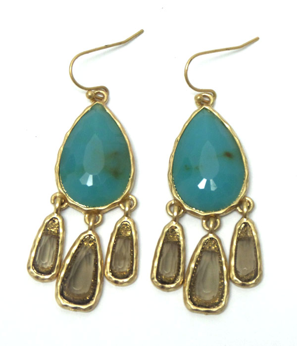 Stones with three stone drop hook earrings