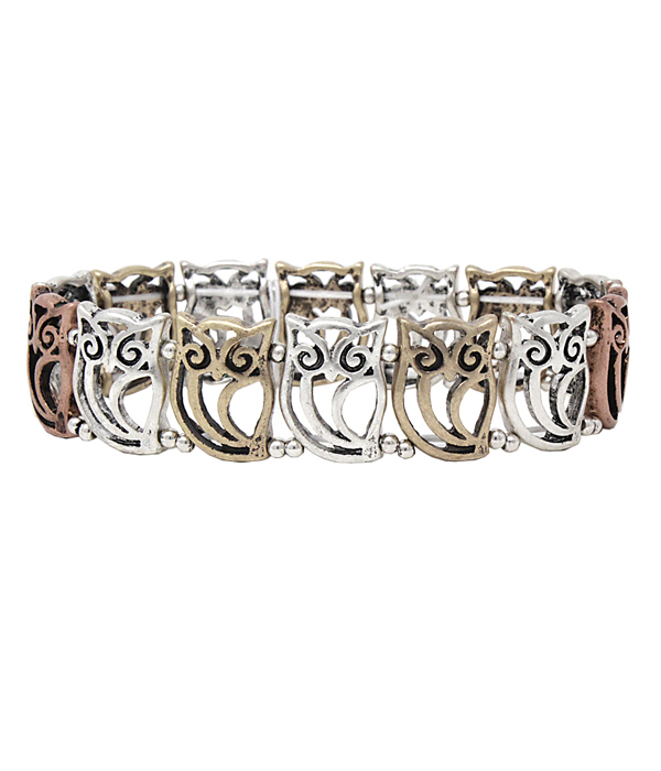 Vintage metal multi owl link stretch bracelet